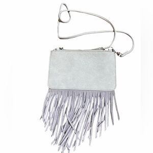gray Free People suede fringe crossbody bag